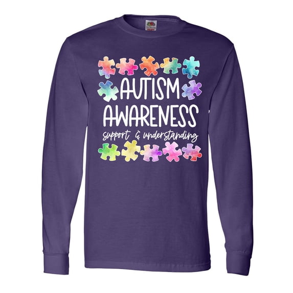 Inktastic Autism Awareness Support and Understanding Puzzle Pieces Long Sleeve T-Shirt