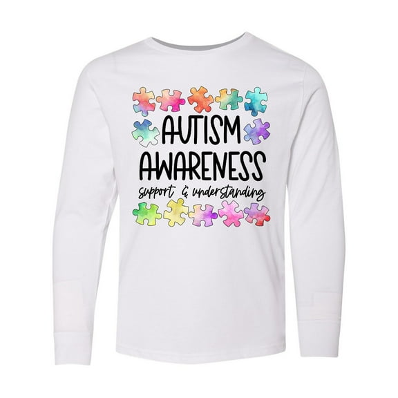 Inktastic Autism Awareness Support and Understanding Puzzle Pieces Long Sleeve Youth T-Shirt