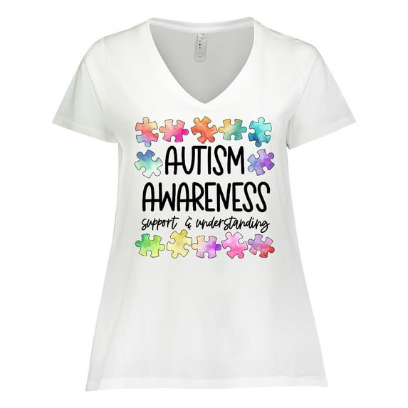 Inktastic Autism Awareness Support and Understanding Puzzle Pieces Women's Plus Size V-Neck T-Shirt