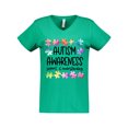 thumbnail image 1 of Inktastic Autism Awareness Support and Understanding Puzzle Pieces Women's V-Neck T-Shirt, 1 of 5