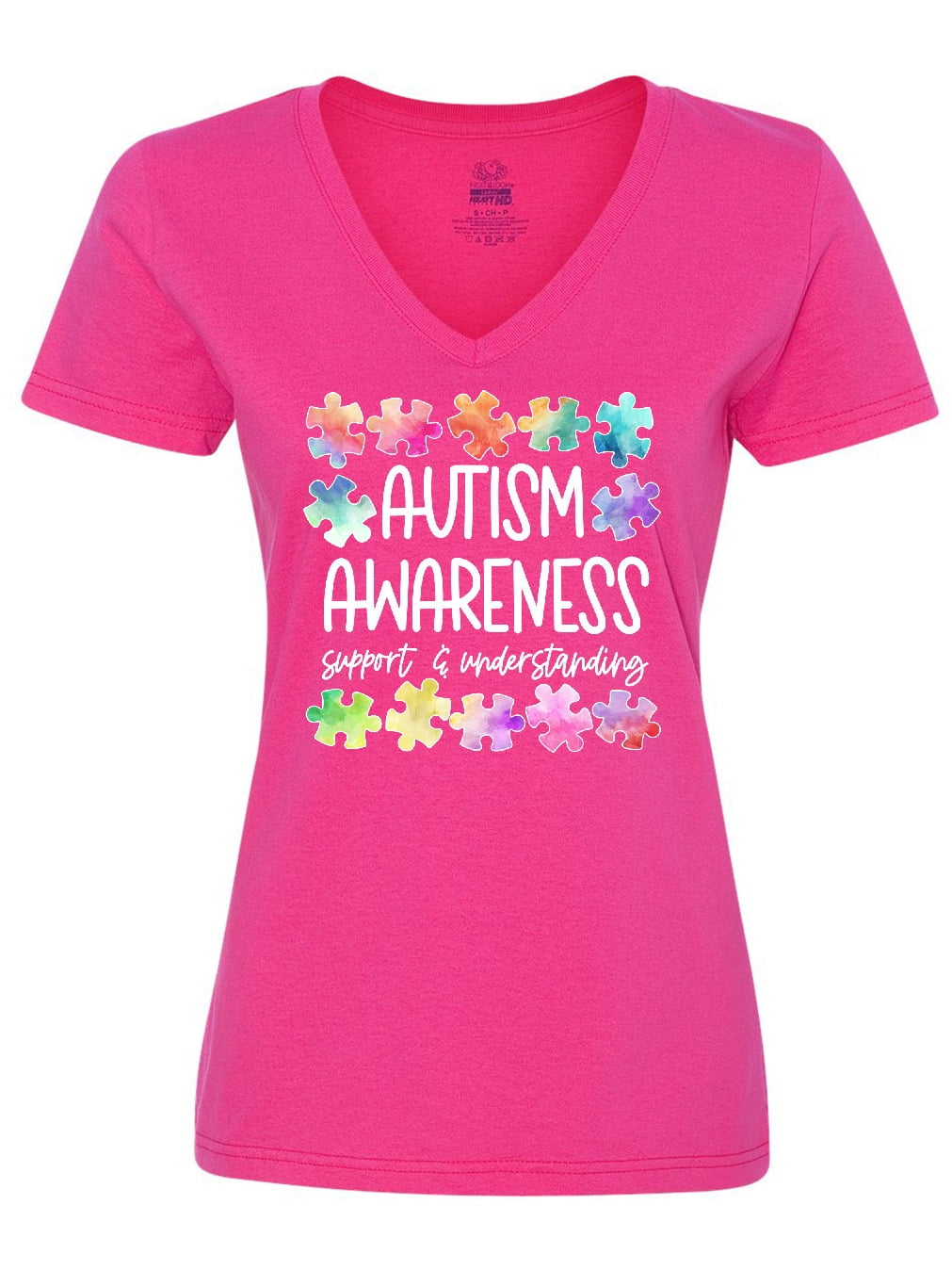 Inktastic Autism Awareness Support and Understanding Puzzle Pieces Women's V-Neck T-Shirt