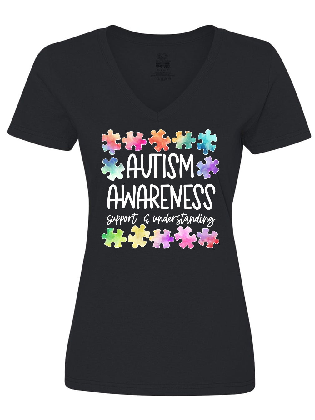Inktastic Autism Awareness Support and Understanding Puzzle Pieces Women's V-Neck T-Shirt