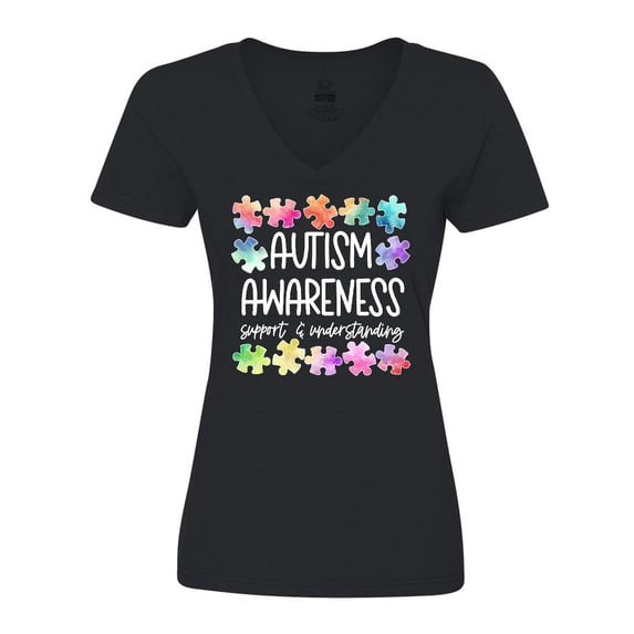 Inktastic Autism Awareness Support and Understanding Puzzle Pieces Women's V-Neck T-Shirt