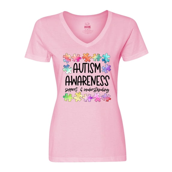 Inktastic Autism Awareness Support and Understanding Puzzle Pieces Women's V-Neck T-Shirt