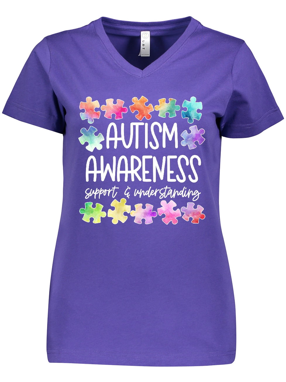 Inktastic Autism Awareness Support and Understanding Puzzle Pieces Women's V-Neck T-Shirt