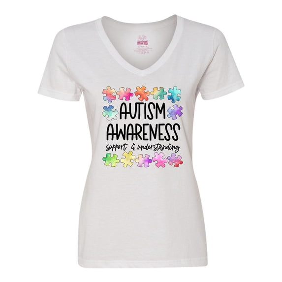 Inktastic Autism Awareness Support and Understanding Puzzle Pieces Women's V-Neck T-Shirt