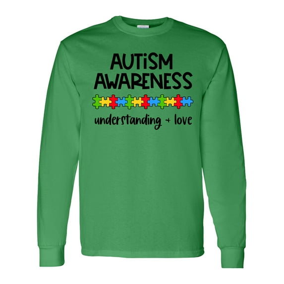 Inktastic Autism Awareness Understanding and Love with Puzzle Pieces Long Sleeve T-Shirt