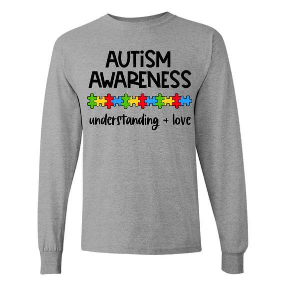 Inktastic Autism Awareness Understanding and Love with Puzzle Pieces Long Sleeve T-Shirt