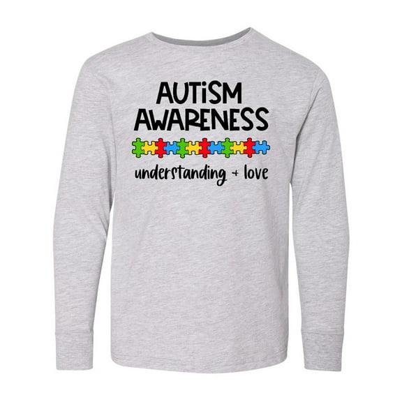 Inktastic Autism Awareness Understanding and Love with Puzzle Pieces Long Sleeve Youth T-Shirt