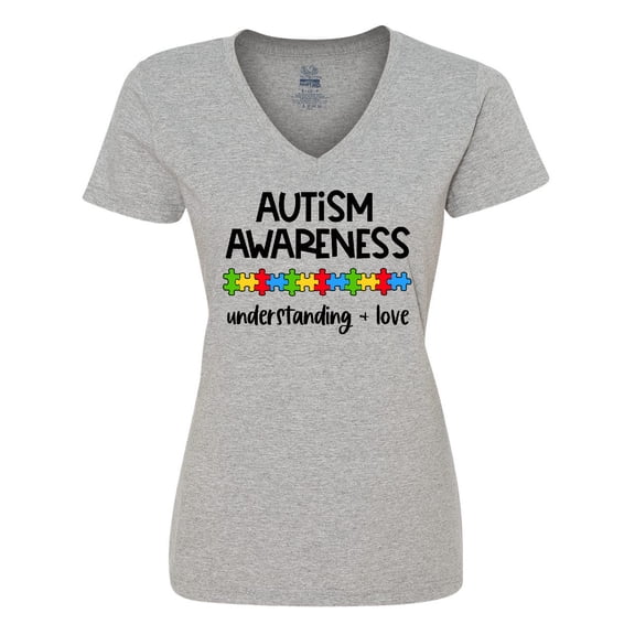 Inktastic Autism Awareness Understanding and Love with Puzzle Pieces Women's V-Neck T-Shirt