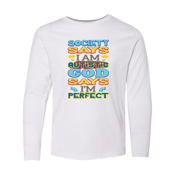 Inktastic Autism God Says I'm Perfect Long Sleeve Youth T-Shirt