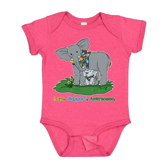 Inktastic Autism Love, Support, Awareness Elephants Boys or Girls Baby Bodysuit