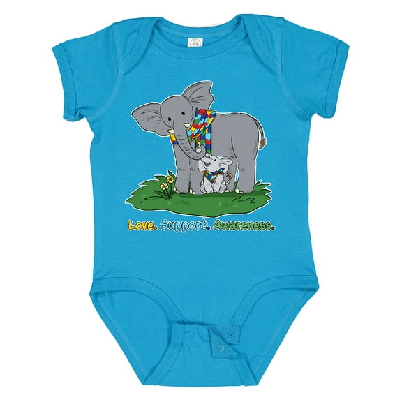 Inktastic Autism Love, Support, Awareness Elephants Boys or Girls Baby Bodysuit