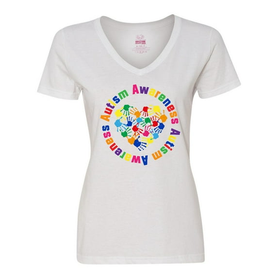 Inktastic Autism Spectrum Awareness Handprint Heart Women's V-Neck T-Shirt