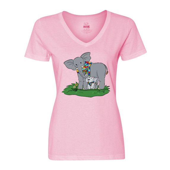Inktastic Autism Support Elephants Women's V-Neck T-Shirt