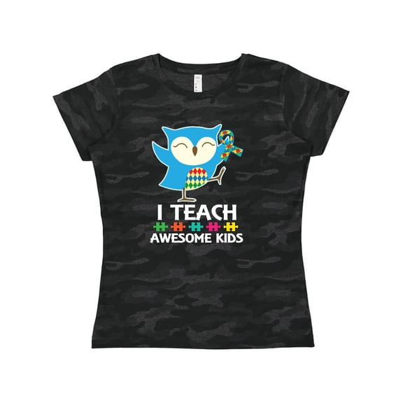 Inktastic Autism Teacher Owl I Teach Awesome Kids Women's T-Shirt