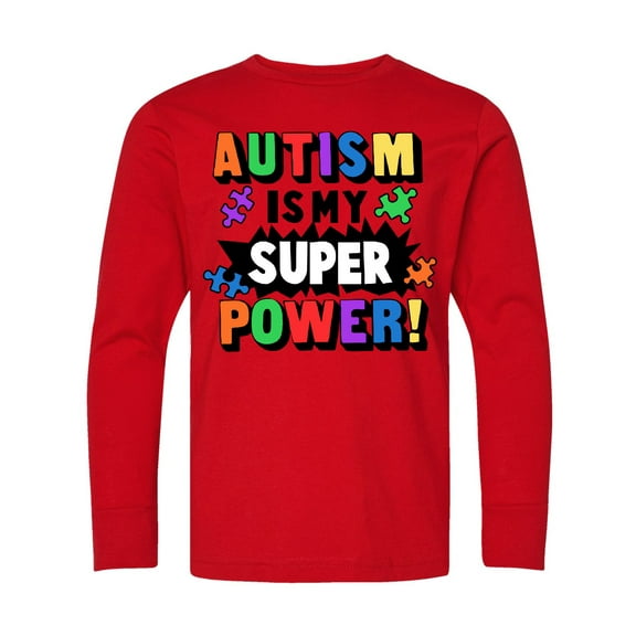 Inktastic Autism is My Super Power with Puzzle Pieces Long Sleeve Youth T-Shirt
