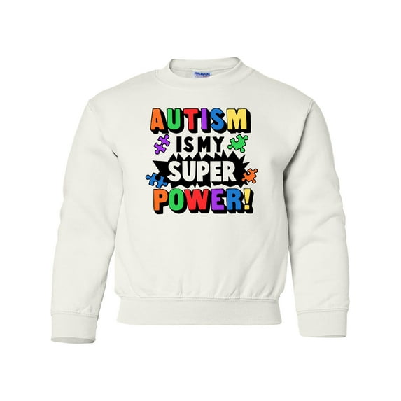 Inktastic Autism is My Super Power with Puzzle Pieces Youth Sweatshirt