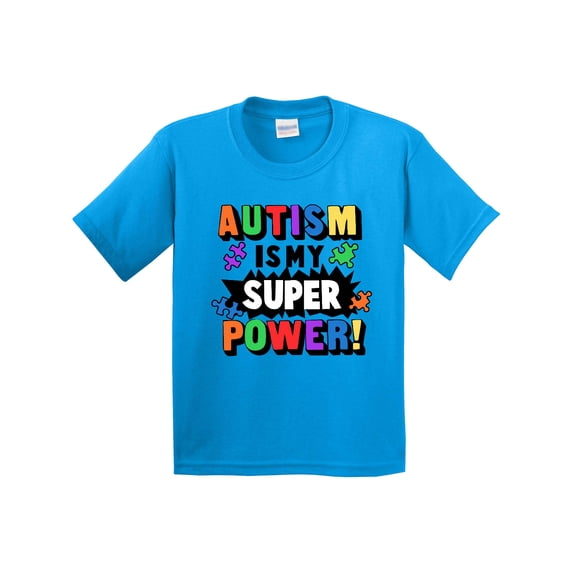 Inktastic Autism is My Super Power with Puzzle Pieces Youth T-Shirt