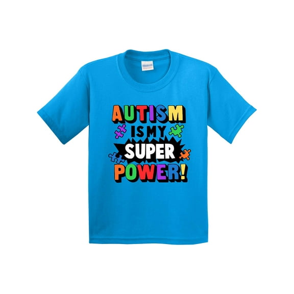 Inktastic Autism is My Super Power with Puzzle Pieces Youth T-Shirt