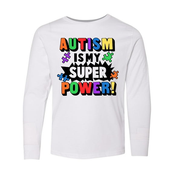 Inktastic Autism is My Super Power with Puzzle Pieces Long Sleeve Youth T-Shirt