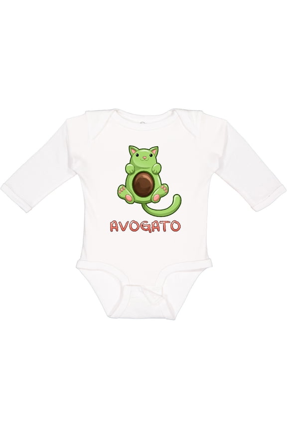 Avogato- Cute Green Cat Avocado Boys or Girls Long Sleeve Baby Bodysuit