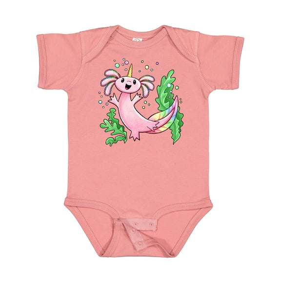 Inktastic Axolotl Unicorn with Rainbow Tail, Bubbles and Seaweed. Boys or Girls Baby Bodysuit