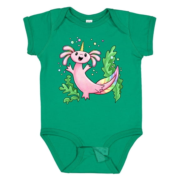 Inktastic Axolotl Unicorn with Rainbow Tail, Bubbles and Seaweed. Boys or Girls Baby Bodysuit