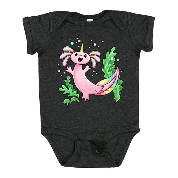 Inktastic Axolotl Unicorn with Rainbow Tail, Bubbles and Seaweed. Boys or Girls Baby Bodysuit