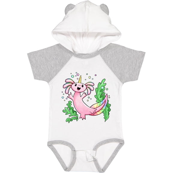 Inktastic Axolotl Unicorn with Rainbow Tail, Bubbles and Seaweed. Boys or Girls Baby Bodysuit