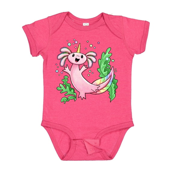 Inktastic Axolotl Unicorn with Rainbow Tail, Bubbles and Seaweed. Boys or Girls Baby Bodysuit
