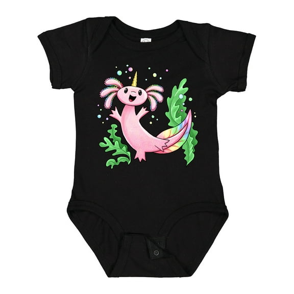 Inktastic Axolotl Unicorn with Rainbow Tail, Bubbles and Seaweed. Boys or Girls Baby Bodysuit
