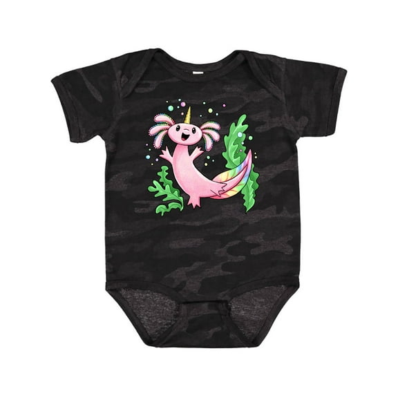 Inktastic Axolotl Unicorn with Rainbow Tail, Bubbles and Seaweed. Boys or Girls Baby Bodysuit