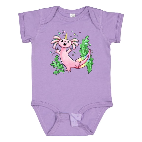 Inktastic Axolotl Unicorn with Rainbow Tail, Bubbles and Seaweed. Boys or Girls Baby Bodysuit