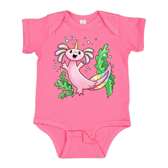 Inktastic Axolotl Unicorn with Rainbow Tail, Bubbles and Seaweed. Boys or Girls Baby Bodysuit
