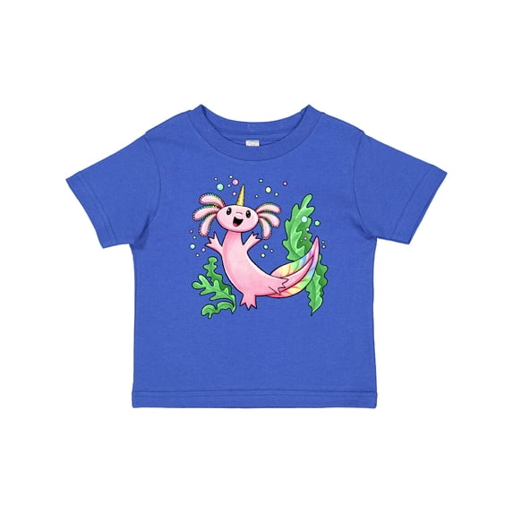 Inktastic Axolotl Unicorn with Rainbow Tail, Bubbles and Seaweed. Boys or Girls Baby T-Shirt