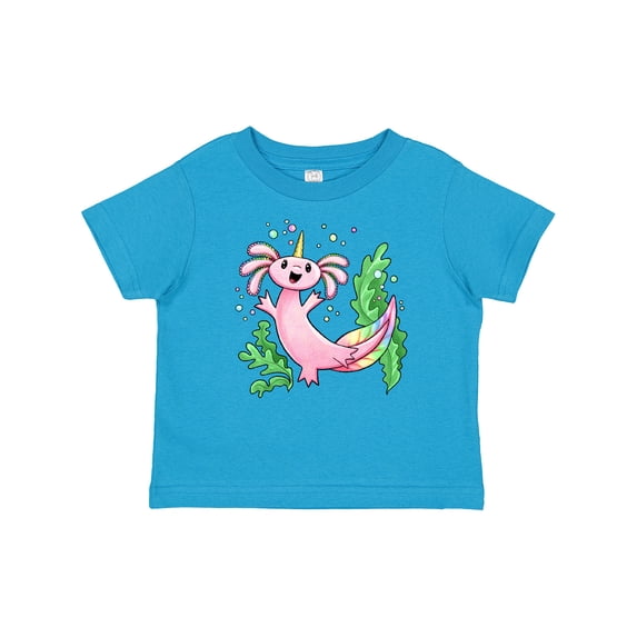 Inktastic Axolotl Unicorn with Rainbow Tail, Bubbles and Seaweed. Boys or Girls Baby T-Shirt