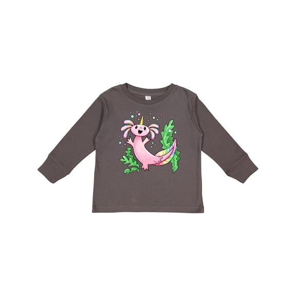 Inktastic Axolotl Unicorn with Rainbow Tail, Bubbles and Seaweed. Boys or Girls Long Sleeve Toddler T-Shirt