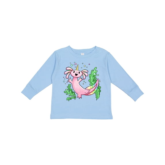 Inktastic Axolotl Unicorn with Rainbow Tail, Bubbles and Seaweed. Boys or Girls Long Sleeve Toddler T-Shirt