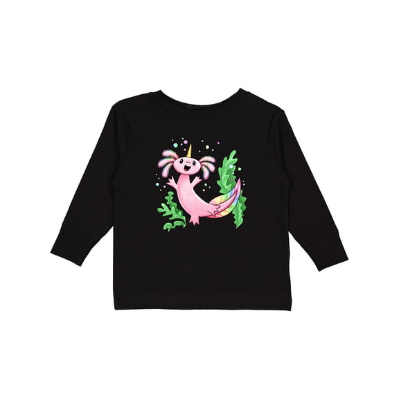 Inktastic Axolotl Unicorn with Rainbow Tail, Bubbles and Seaweed. Boys or Girls Long Sleeve Toddler T-Shirt
