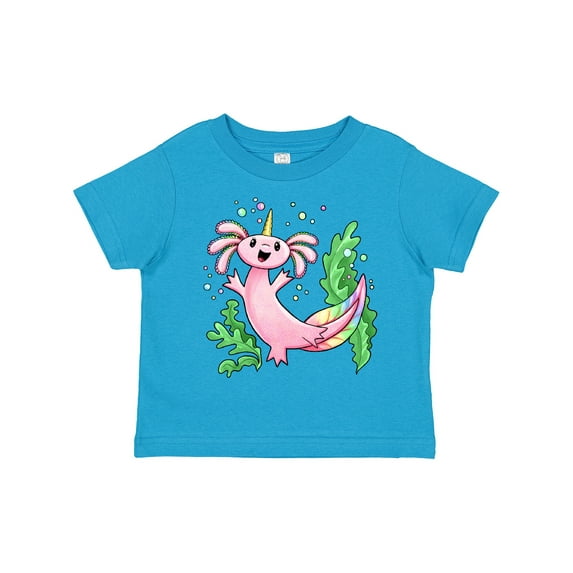 Inktastic Axolotl Unicorn with Rainbow Tail, Bubbles and Seaweed. Boys or Girls Toddler T-Shirt