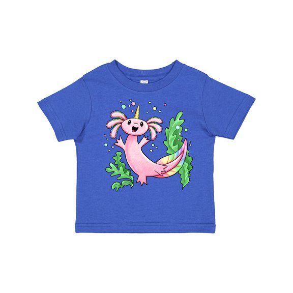 Inktastic Axolotl Unicorn with Rainbow Tail, Bubbles and Seaweed. Boys or Girls Toddler T-Shirt