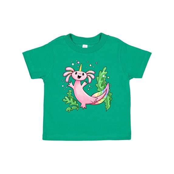 Inktastic Axolotl Unicorn with Rainbow Tail, Bubbles and Seaweed. Boys or Girls Toddler T-Shirt