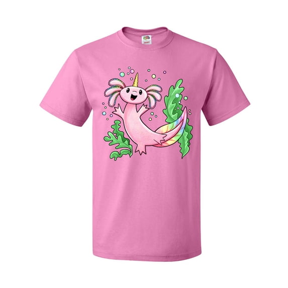 Inktastic Axolotl Unicorn with Rainbow Tail, Bubbles and Seaweed. T-Shirt