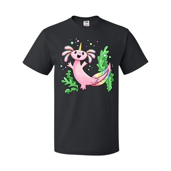 Inktastic Axolotl Unicorn with Rainbow Tail, Bubbles and Seaweed. T-Shirt
