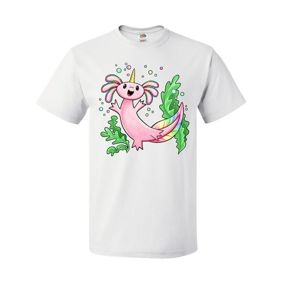 Inktastic Axolotl Unicorn with Rainbow Tail, Bubbles and Seaweed. T-Shirt