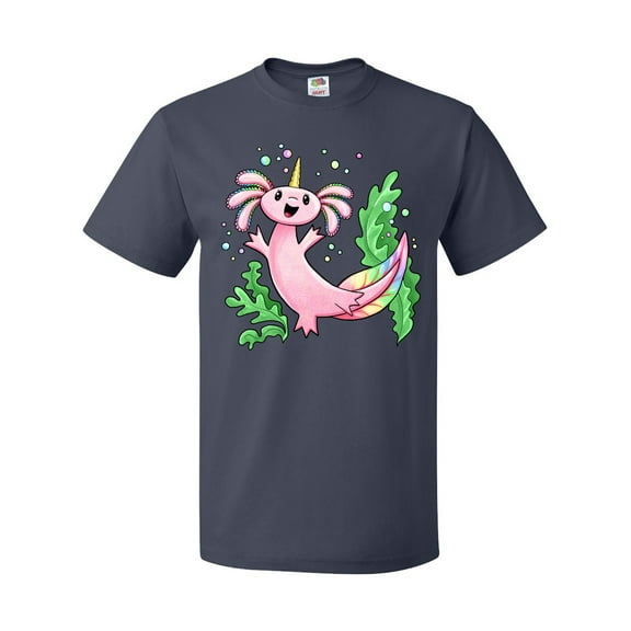Inktastic Axolotl Unicorn with Rainbow Tail, Bubbles and Seaweed. T-Shirt
