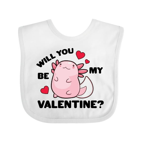 Inktastic Axolotl Will You Be My Valentine with Red Hearts Boys or Girls Baby Bib