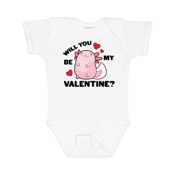 Inktastic Axolotl Will You Be My Valentine with Red Hearts Boys or Girls Baby Bodysuit