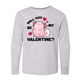 thumbnail image 1 of Inktastic Axolotl Will You Be My Valentine with Red Hearts Long Sleeve Youth T-Shirt, 1 of 5